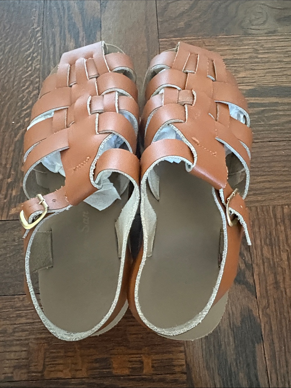 Salt Water Sandals by Hoy Brown Leather Woven Kids Sandals with Buckle - Picture 4 of 5